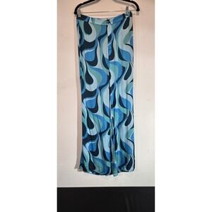 Zara Safia Flare Blue Teal Boho Pants Hi Rise Size Small